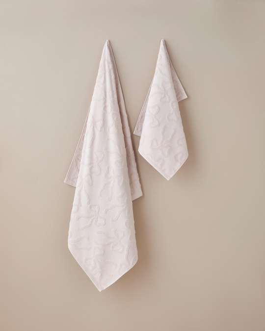 Romance Ribbon Pamuk Jakarlı Banyo Havlusu 90x150 cm Pudra
