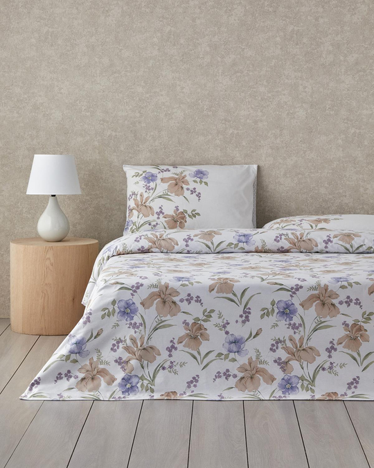 Rustic Blossom Çift Taraflı Çarşaflı Tek Kişilik Nevresim Takımı 160x220 Lila-Bej