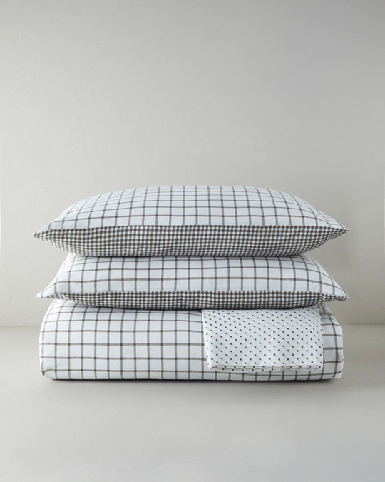 Simple Checks Kolay Ütülenir Çarşaflı Çift Kişilik Nevresim Takımı 200x220 cm Kahverengi