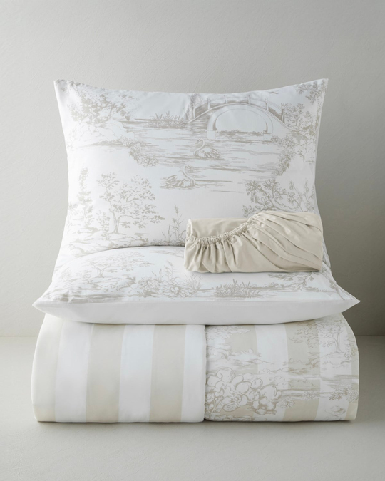 Striped Jouy Pamuk Çarşaflı Çift Kişilik Nevresim Takımı 200x220 cm Krem - Kahve