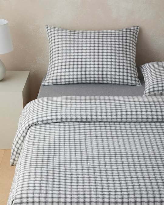 Swirl Check İpliği Boyalı Tek Kişilik Çarşaflı Nevresim Takımı 160x220 cm Siyah