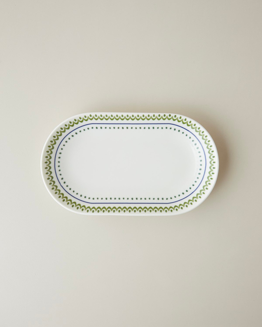 Talavera Porselen Kayık Tabak 19 cm Beyaz - Lacivert