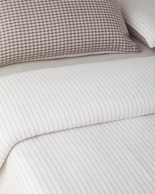 Tattersall İpliği Boyalı Tek Kişilik Çarşaflı Nevresim Takımı 160x220 cm Kahverengi