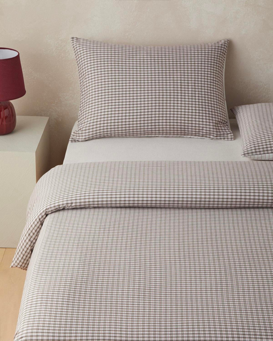 Tattersall İpliği Boyalı Tek Kişilik Çarşaflı Nevresim Takımı 160x220 cm Kahverengi
