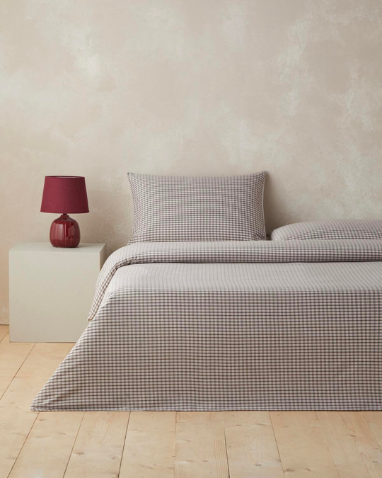 Tattersall İpliği Boyalı Tek Kişilik Çarşaflı Nevresim Takımı 160x220 cm Kahverengi