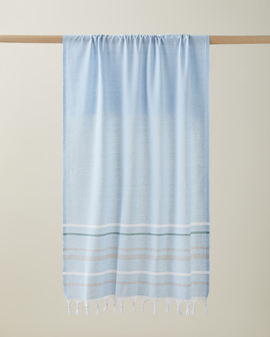 Torino Rejenere Çizgili Peştamal 80x150 cm Mavi - Gri
