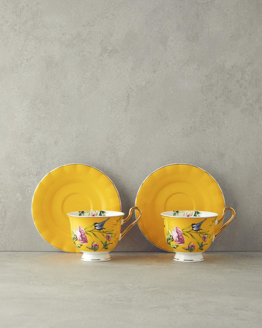 Vanilla New Bone China Çay Fincan Takımı 4 Parça 2 Kişilik Sarı