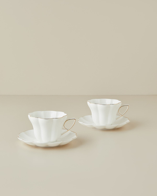 Velisse New Bone China 4 Parça 2 Kişilik Çay Fincanı Takımı 180 ml Beyaz-Gold