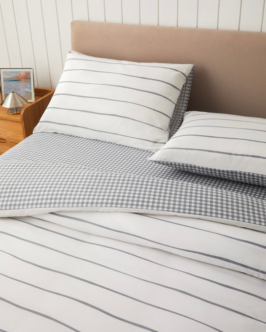 Wavy Kolay Ütülenir Çarşaflı Çift Kişilik Nevresim Takımı 200x220 cm Koyu Gri