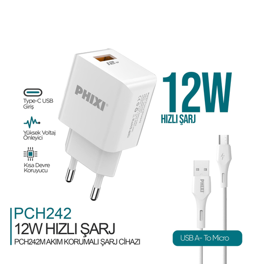 Phixi Force QCH281L PD Destekli 15W Type-C to Lightning USB