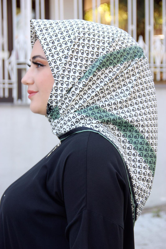 Moda Trend Desenli Eşarp Çağla Yeşili
