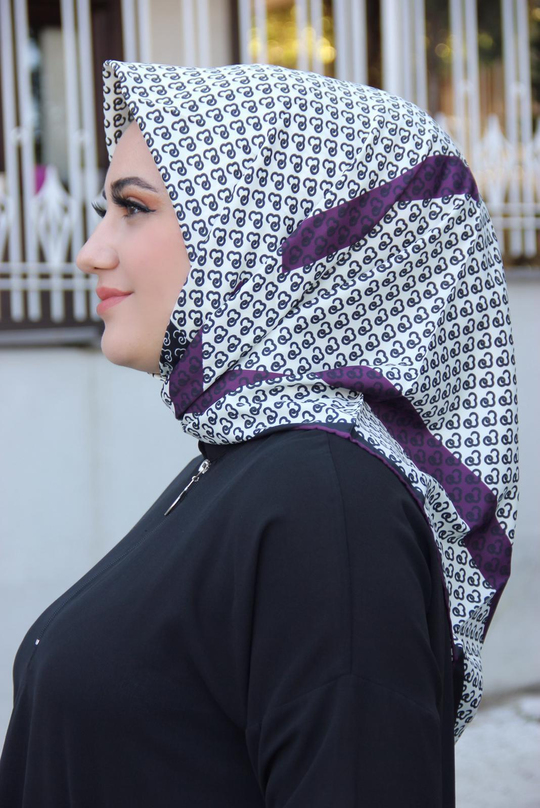 Moda Trend Desenli Eşarp Mor