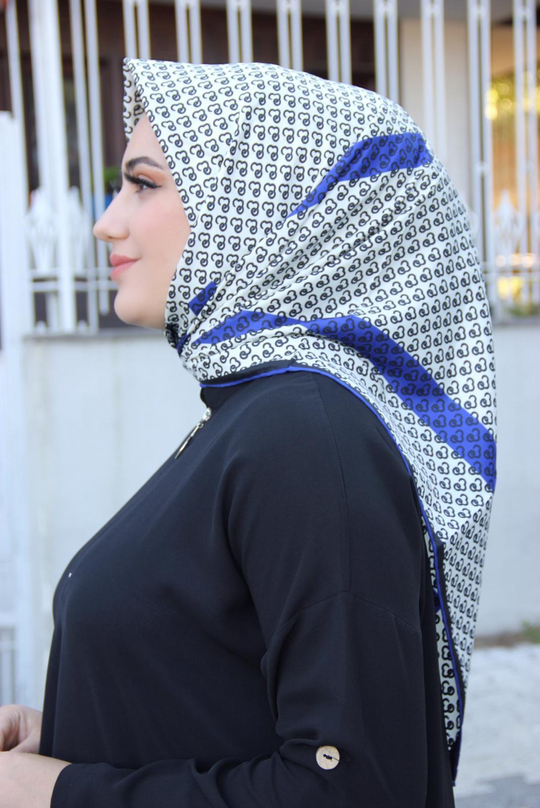 Moda Trend Desenli Eşarp Saks