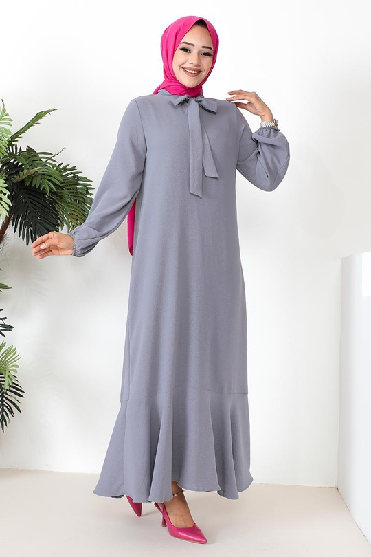 Tesettür Model Elbise Gri