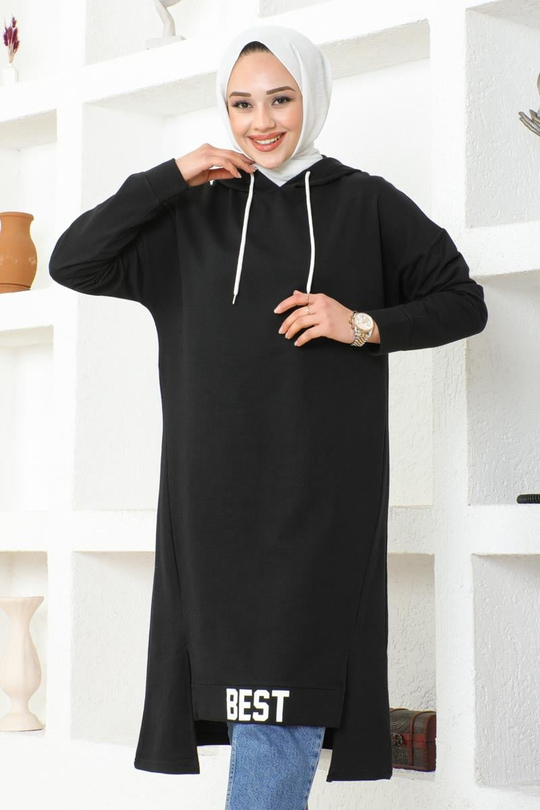 Kapüşonlu Spor Tunik SİYAH