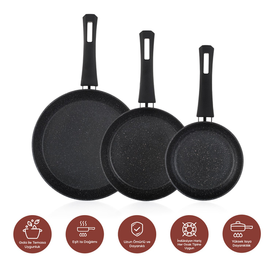 Schafer Black Stone 3 lü Tava Seti 18Cm+22Cm+26Cm-Siyah
