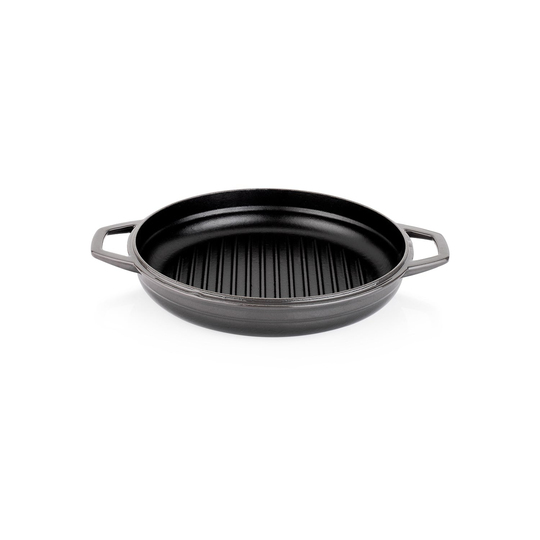Schafer Guss Chef Döküm Yuvarlak Grill Tava Çift Kulplu 28Cm-1 Parça-Gri