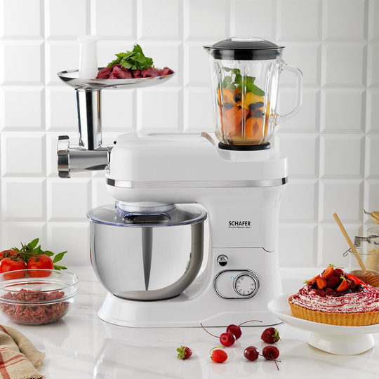 Schafer Prochef Master Multi Kıyma ve Sürahi Blender Aparatlı Stand Mikser 5 L-Beyaz