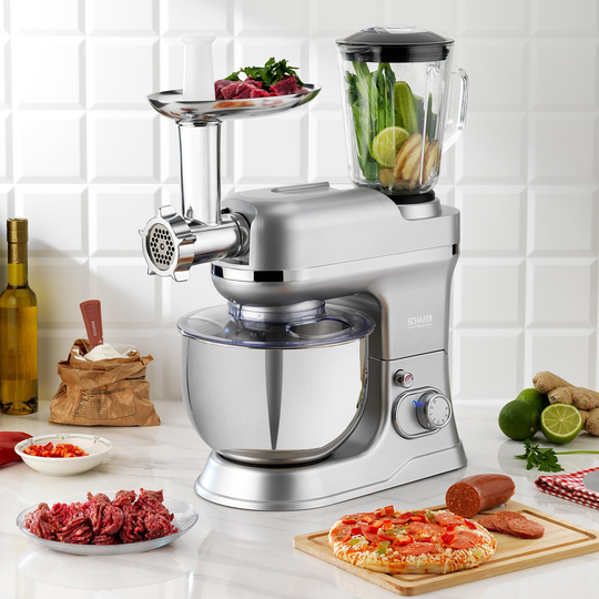 Schafer Prochef Master Multi Kıyma ve Sürahi Blender Aparatlı Stand Mikser 5 L- Gümüş