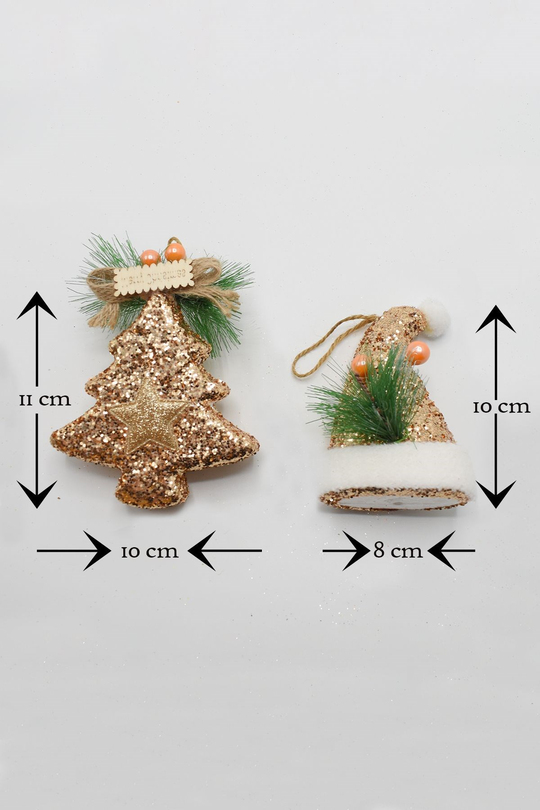 2li Mix Simli Ağaç Şapka Yılbaşı Ağacı Süsü 10cm