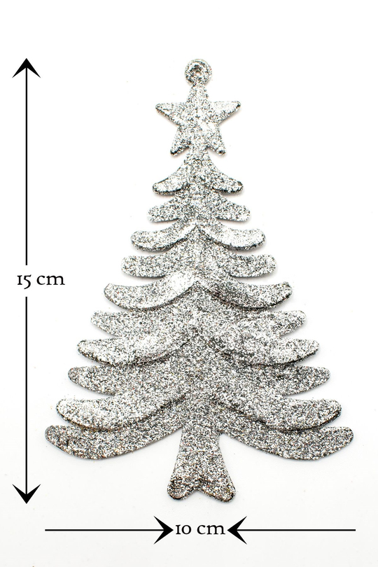 3lü Simli Çam Ağacı Gümüş-kırmızı Yılbaşı Çam Ağacı Süsü 15*10 Cm