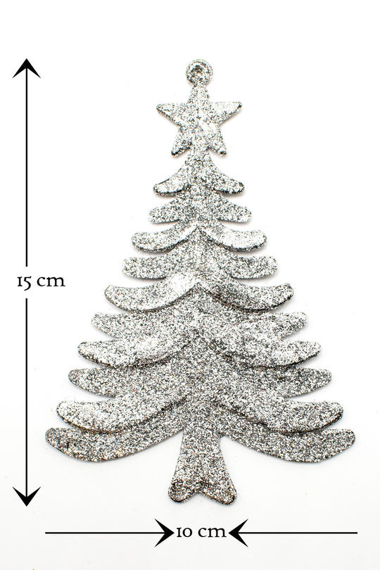3lü Simli Çam Ağacı Gümüş-kırmızı Yılbaşı Çam Ağacı Süsü 15*10 Cm