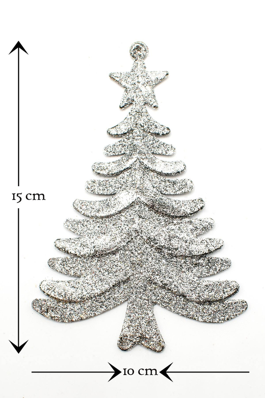 3lü Simli Çam Ağacı Gümüş-kırmızı Yılbaşı Çam Ağacı Süsü 15*10 Cm