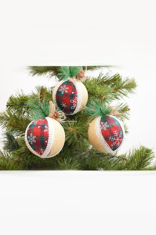 3lü Yılbaşı Çam Ağacı Süsü Şeritli Cici Top 10 Cm