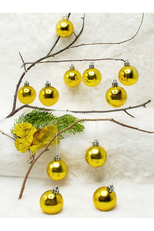 4 cm 12li Gold Cici Top (6 Parlak-6 Metalize) Yılbaşı Ağacı Süs
