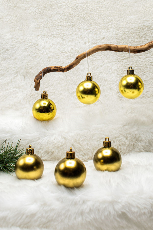 4 cm 6lı Gold Cici Top Yılbaşı Çam Ağacı Süsü (3 Metalize-3 Parlak)