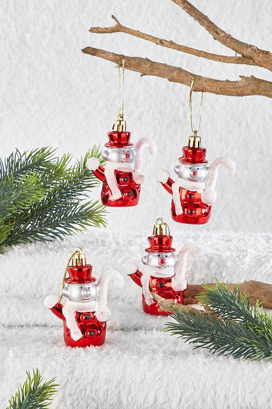 4lü Yılbaşı Çam Ağacı Şapkalı Kardan Adam Süs 8 Cm