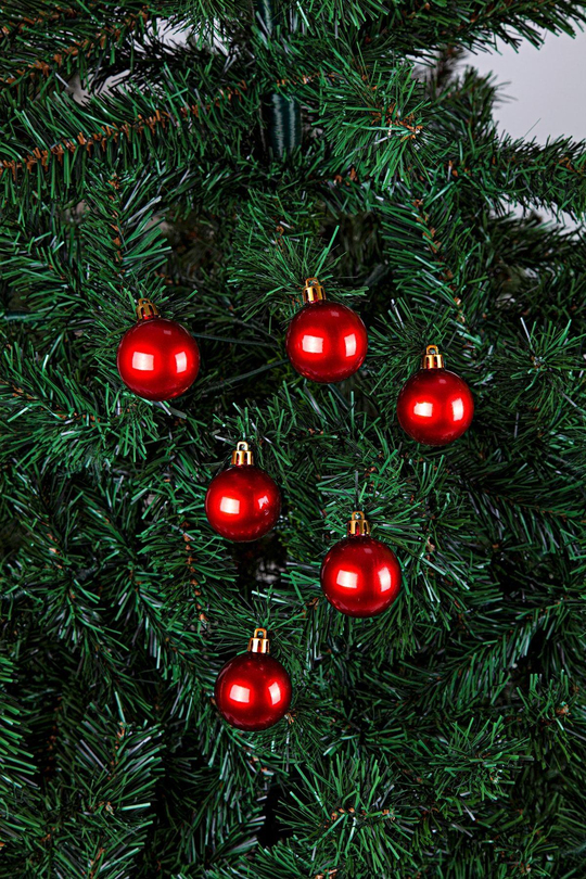 6lı Yılbaşı Çam Ağacı Topu 4cm Kırmızı