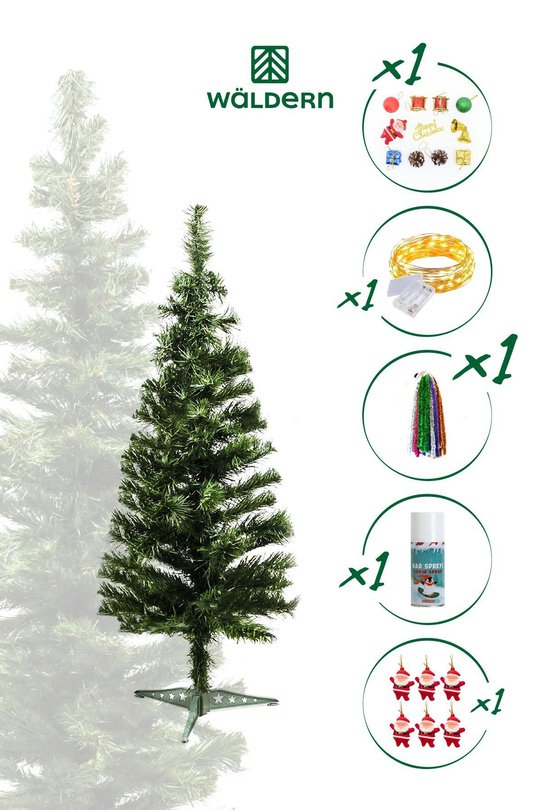 90 Cm Yılbaşı Çam Ağaç Seti 5 Metre Peri Ledli Ve Yılbaşı Süsleri Paketi Kar Spreyi