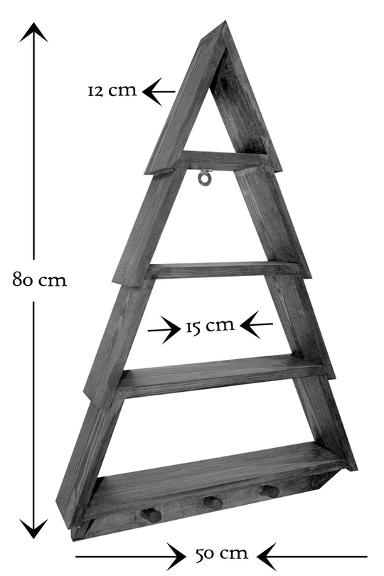Askılıklı Dekoratif Masif Doğal Ahşap Büyük Boy 4 Katlı Duvar Rafı, Kitaplık,siyah