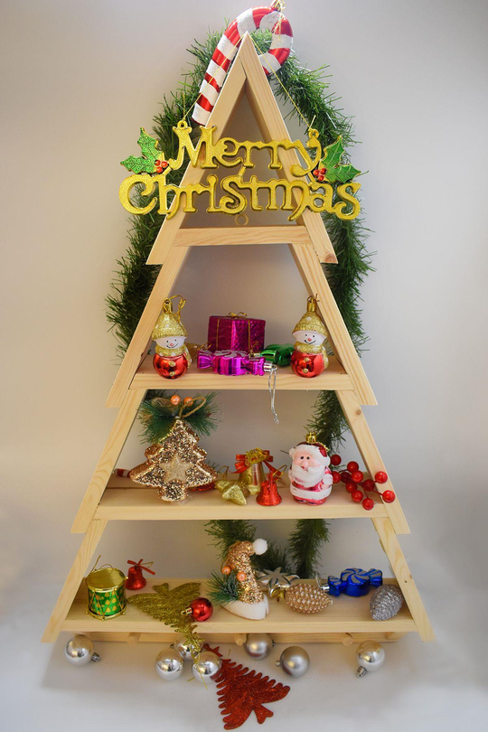 Askılıklı Dekoratif Masif Doğal Ahşap Büyük Boy 4 Katlı Duvar Rafı, Kitaplık,