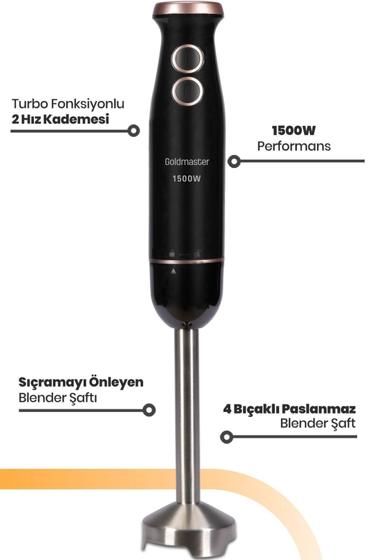 Bestmix Hazneli 1500w 4 Bıçaklı Paslanmaz Çubuk El Blender Seti Gm-7272