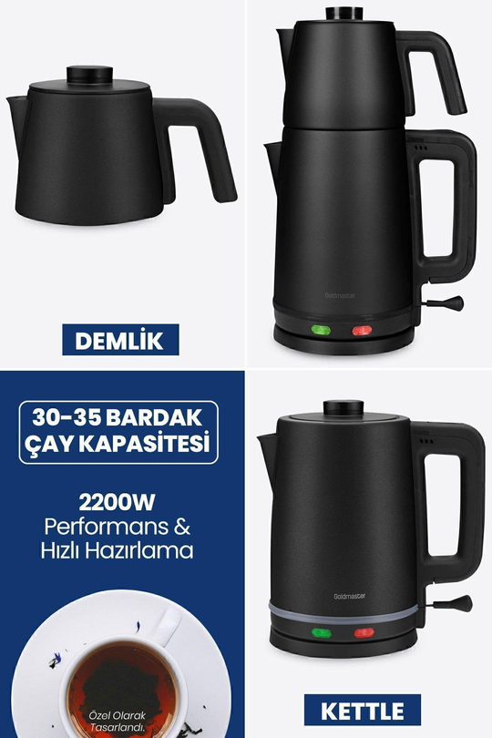 Chaidem Xl 2200 Watt Paslanmaz Çelik Damlatmaz Çelik Çay Makinesi Ve Su Isıtıcısı Siyah