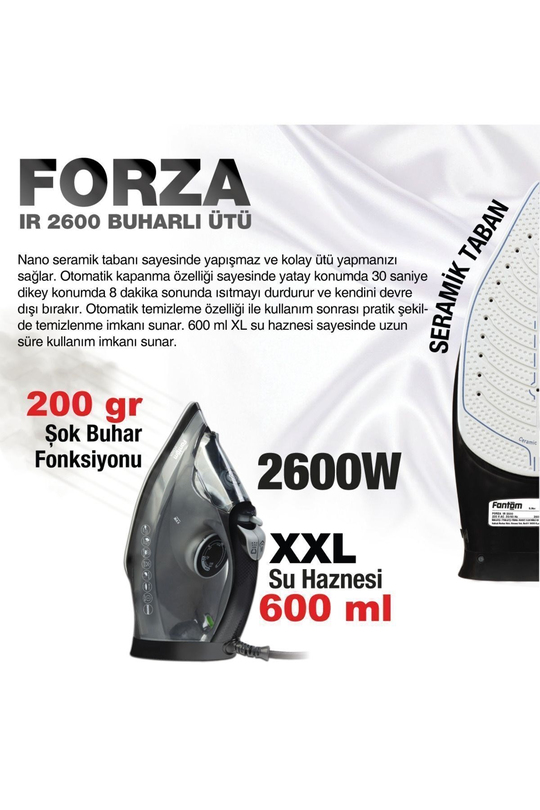 Forza 2600 Watt Seramik Tabanlı 200 gr Şok Buharlı Ütü