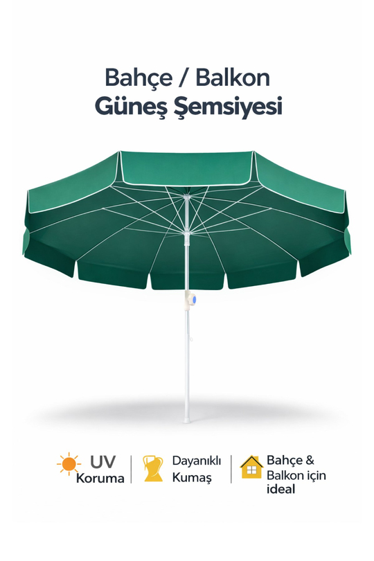 Garden 8 Telli Yüksek Kaliteli Eğilebilir Güneş Geçirmez Plaj Şemsiyesi 200cm - Karışık Renk