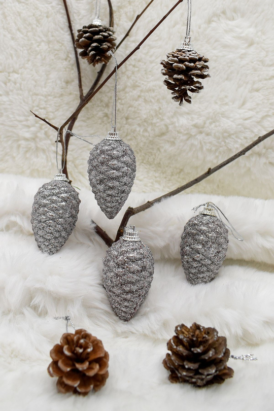 Gümüş Kozalak Paketi Yılbaşı Çam Ağacı Süsü 7cm