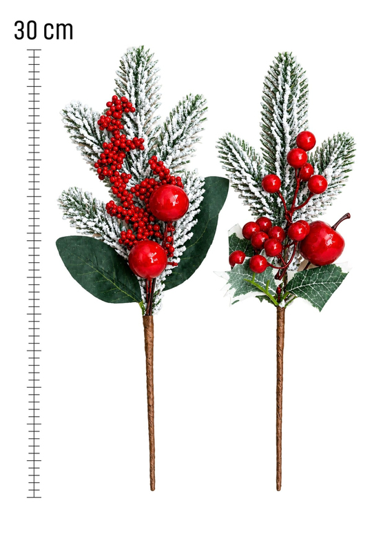 Kokina Süs 2li Karlı Dekoratif Yılbaşı Çiçeği 30 Cm