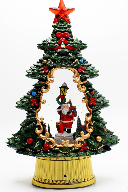 Luxury Dekoratif Çam Ağacı Kar Küresi Noel Baba Yılbaşı Süsü 37cm