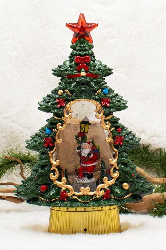 Luxury Dekoratif Çam Ağacı Kar Küresi Noel Baba Yılbaşı Süsü 37cm