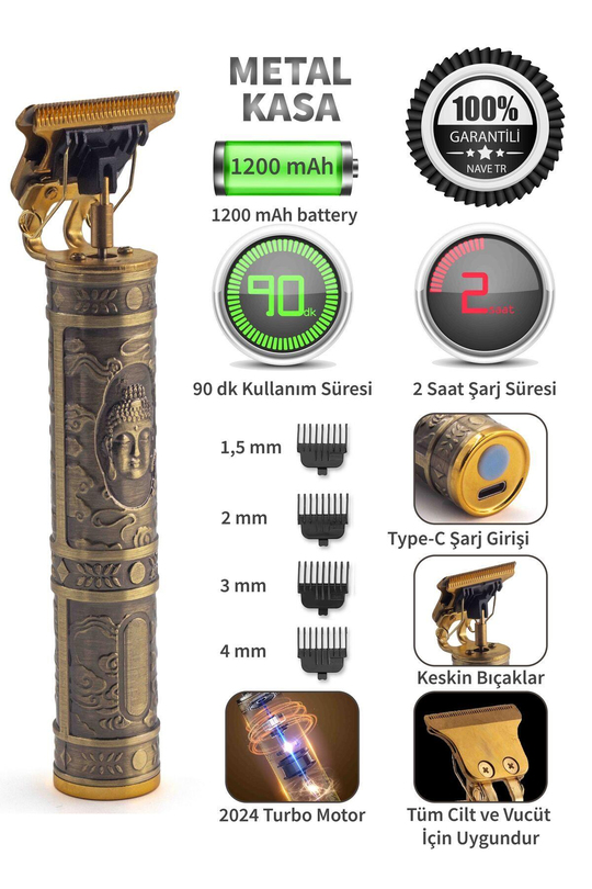 Nave Çelik Kasa Profesyonel T-bıçak Saç, Sakal, Ense, Çizim Ve Lazer Epilasyon Öncesi Tıraş Makinesi