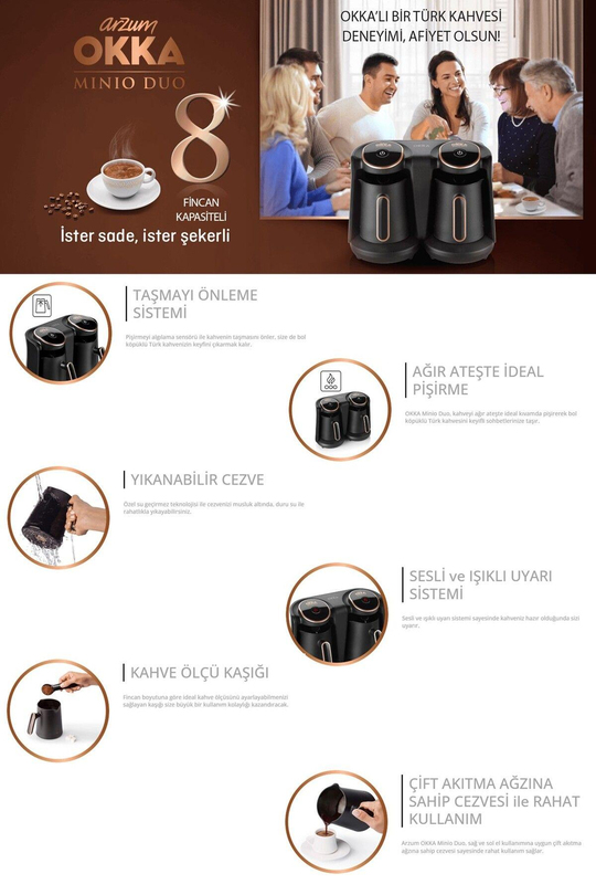 Okka Minio Duo Türk Kahvesi Makinesi 8 Fincan Kapasiteli Bakır - OK006-B