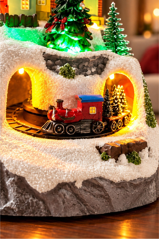 Premium Collection Dekoratif Kar Köyü Müzik Kutusu Yılbaşı Temalı Snow Village 13x12x14 Cm Yıldızlı Ağaç