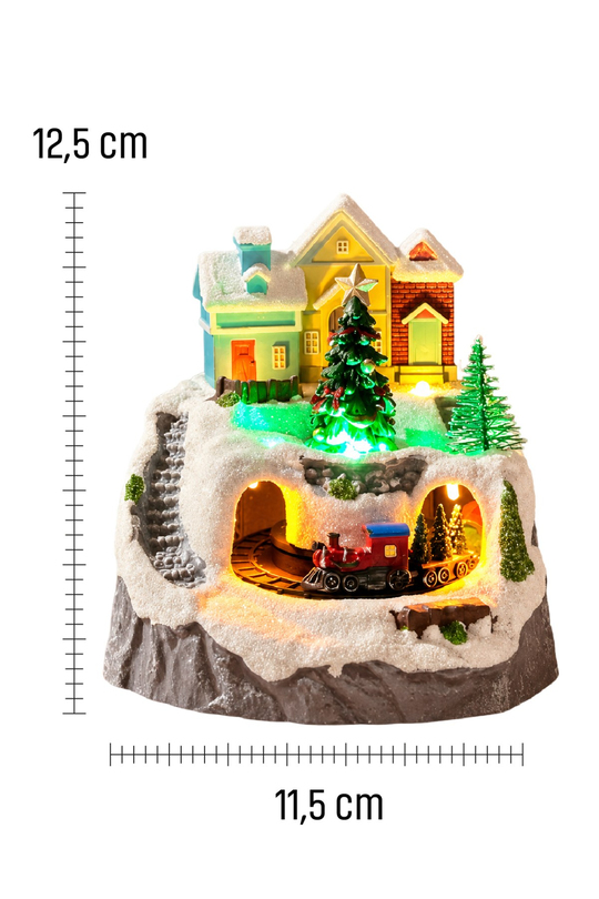 Premium Collection Dekoratif Kar Köyü Müzik Kutusu Yılbaşı Temalı Snow Village 13x12x14 Cm Yıldızlı Ağaç