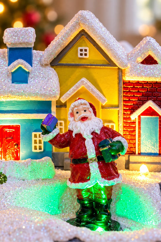 Premium Collection Dekoratif Kar Köyü Müzik Kutusu Yılbaşı Temalı Snow Village 13x12x14 Cm Noel Baba