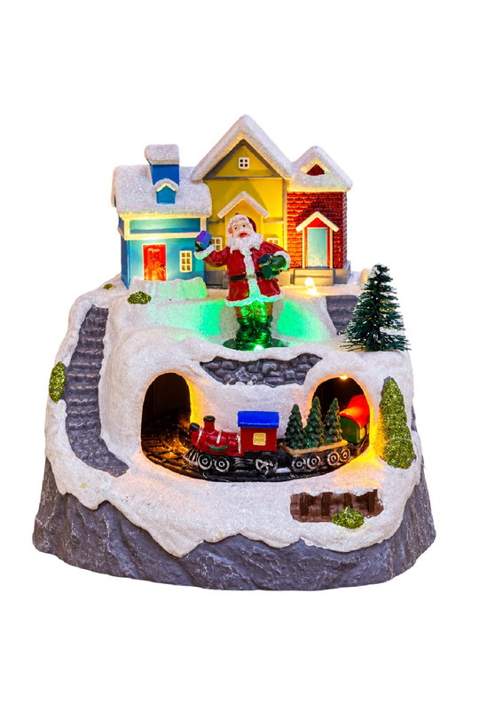 Premium Collection Dekoratif Kar Köyü Müzik Kutusu Yılbaşı Temalı Snow Village 13x12x14 Cm Noel Baba