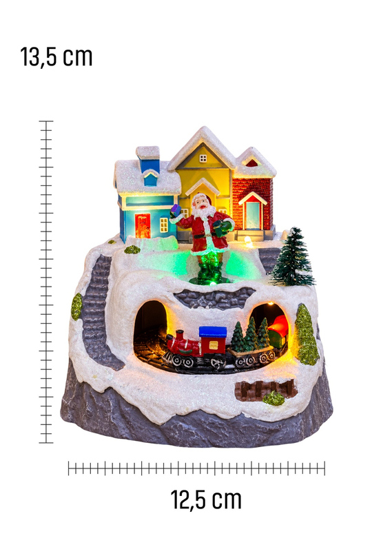 Premium Collection Dekoratif Kar Köyü Müzik Kutusu Yılbaşı Temalı Snow Village 13x12x14 Cm Noel Baba
